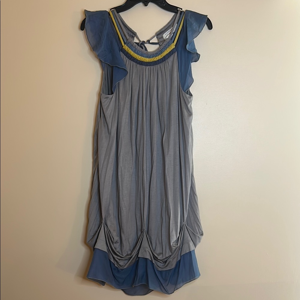 BCBGMAXAZRIA Runway Gray and Blue Dress with Yellow Trim